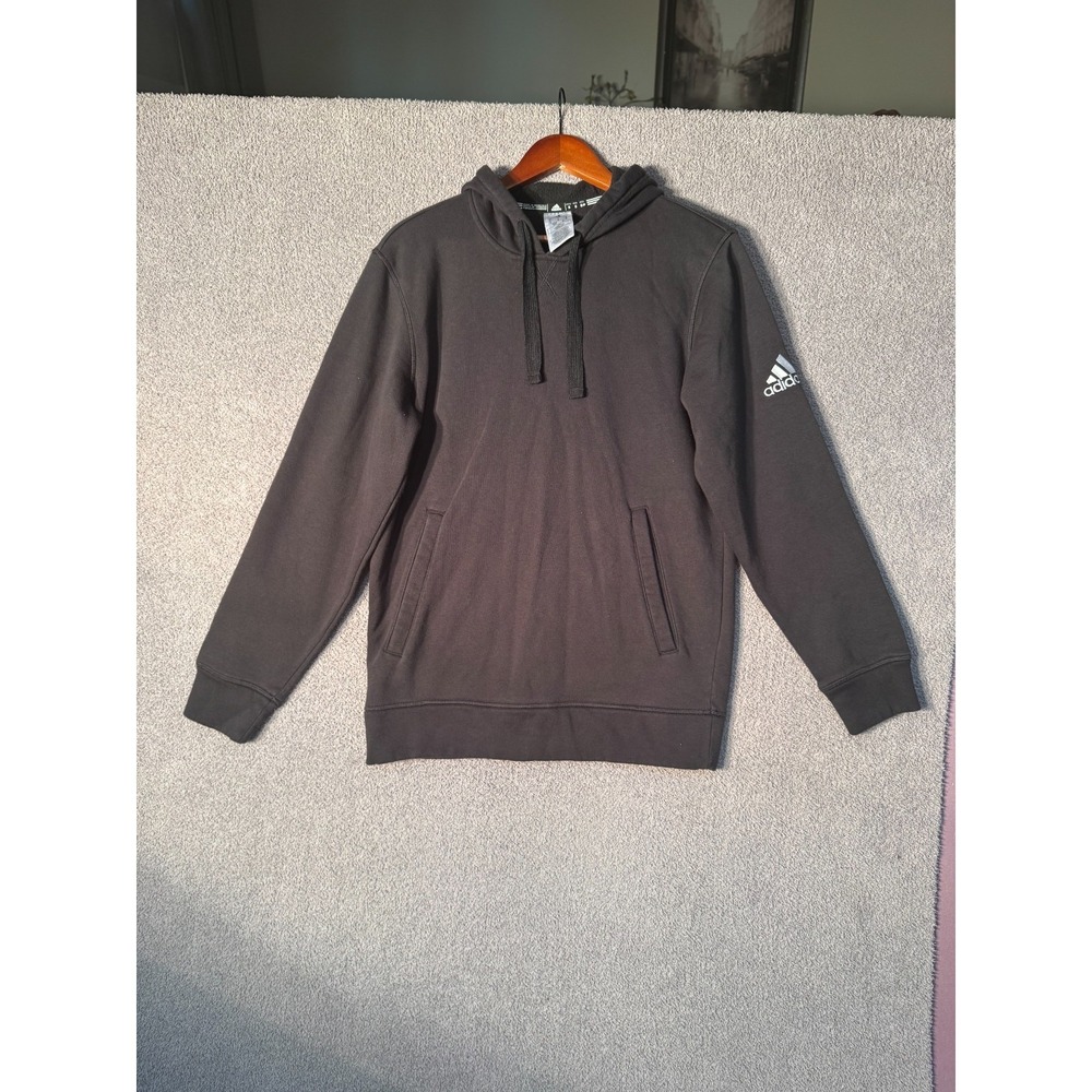 Adidas Men's Fleece Hoodie Small Black Pullover Logo Sleeve S97363